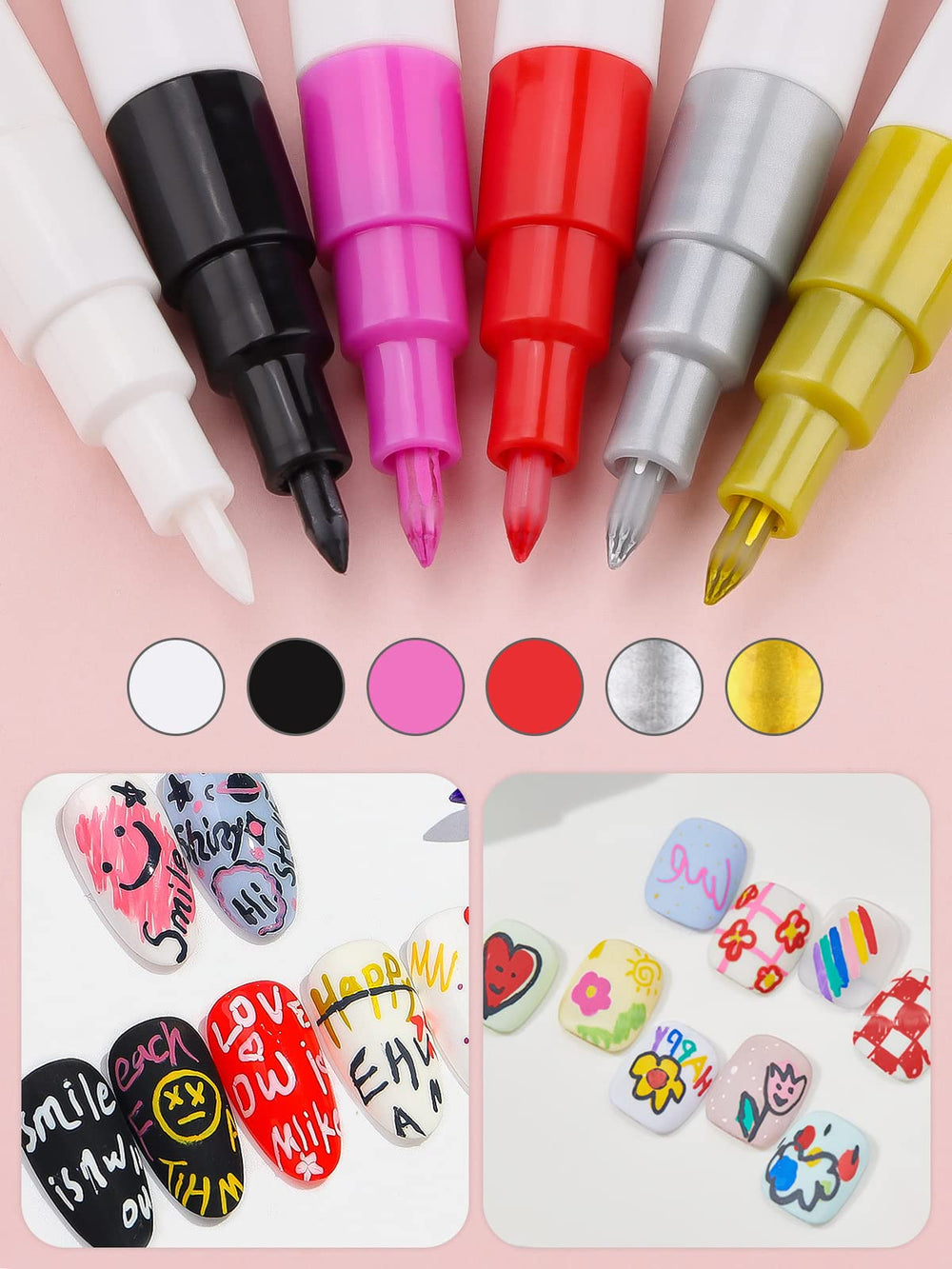 Kalolary nail art pens in use on nails for detailing