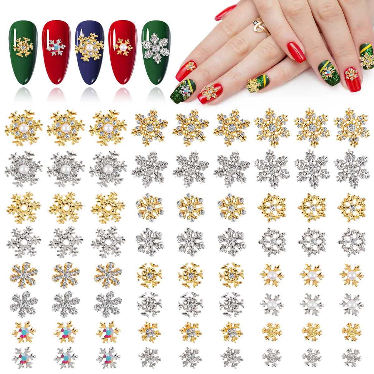 Kalolary snowflake nail charms 72pcs set adds festive 3D sparkle to manicures