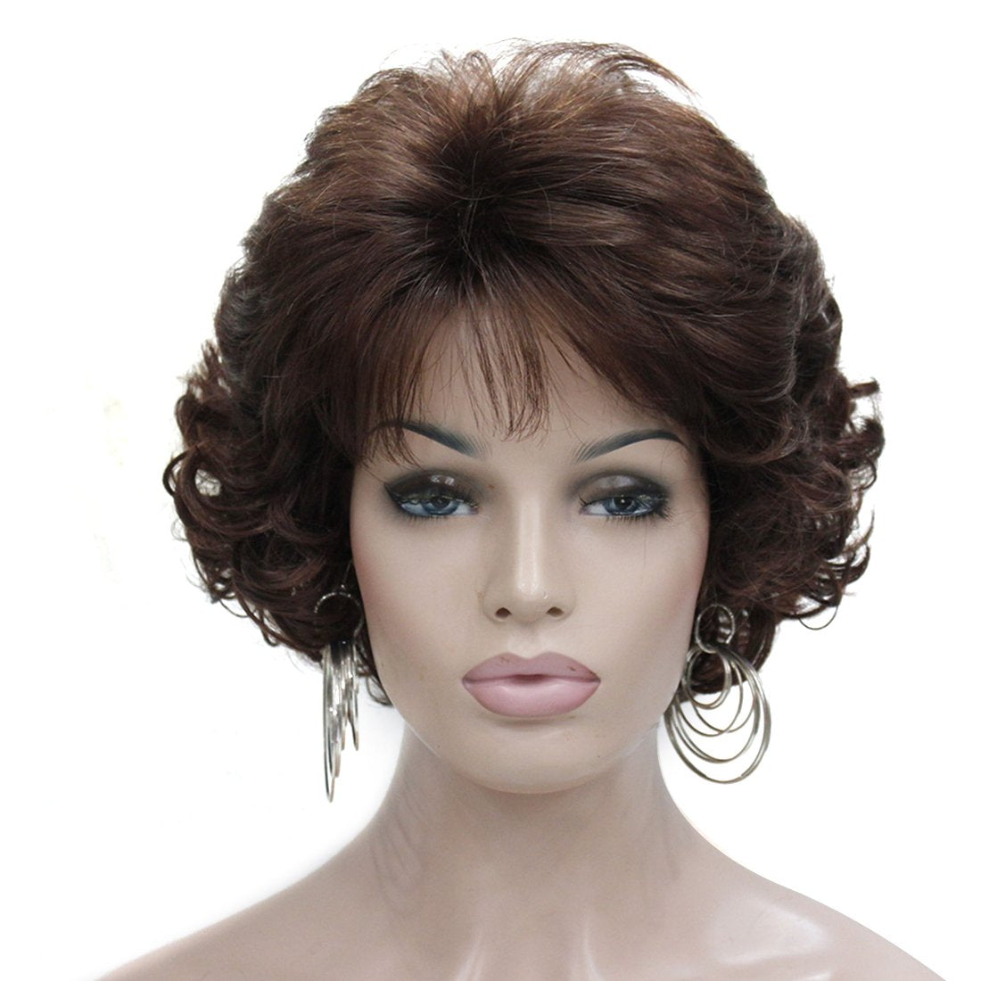 Kalyss dark brown short curly wig with bangs natural look everyday versatility
