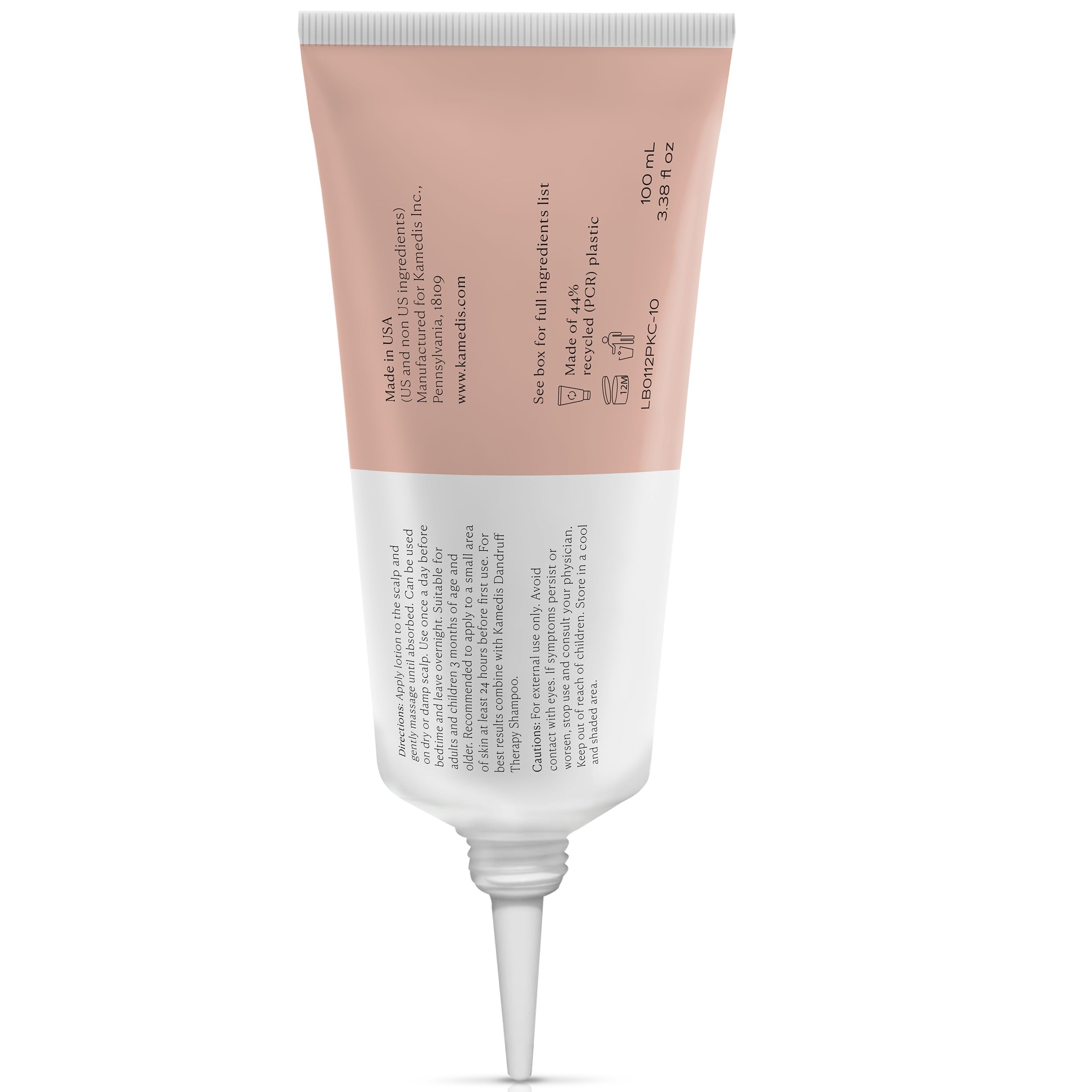 KAMEDIS Scalp Moisturizer Lotion label detail communicates paraben-free and steroid-free formulation.