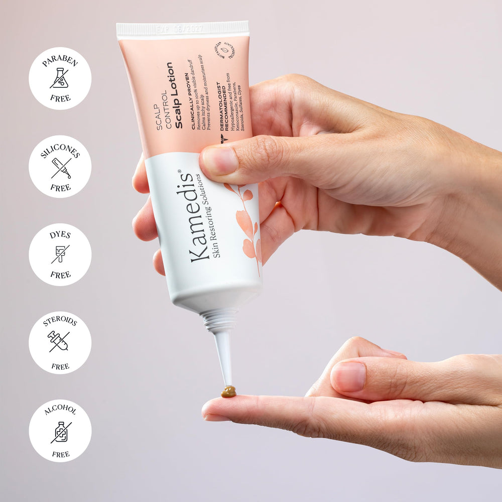 KAMEDIS Scalp Moisturizer Lotion texture closeup reveals soothing, non-greasy moisture.