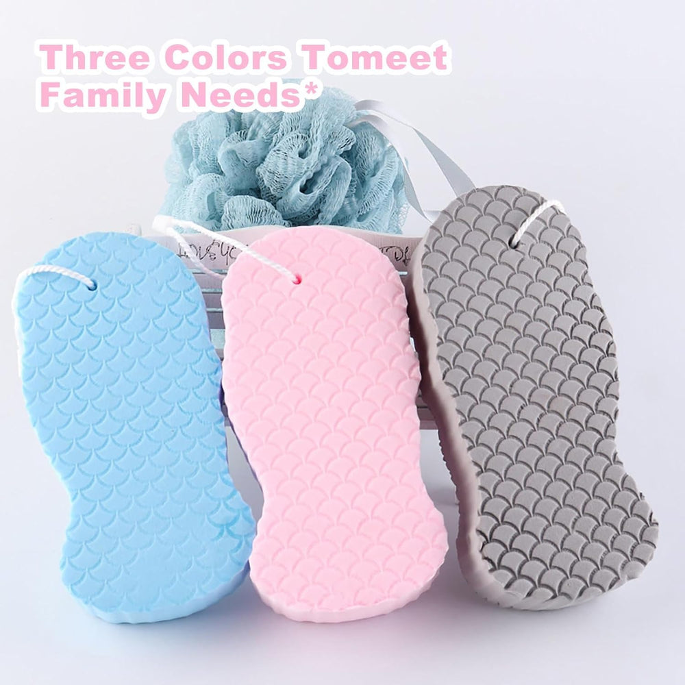 Kaminii 3pcs exfoliating body scrubber sponge closeup highlighting soft texture for gentle cleansing.