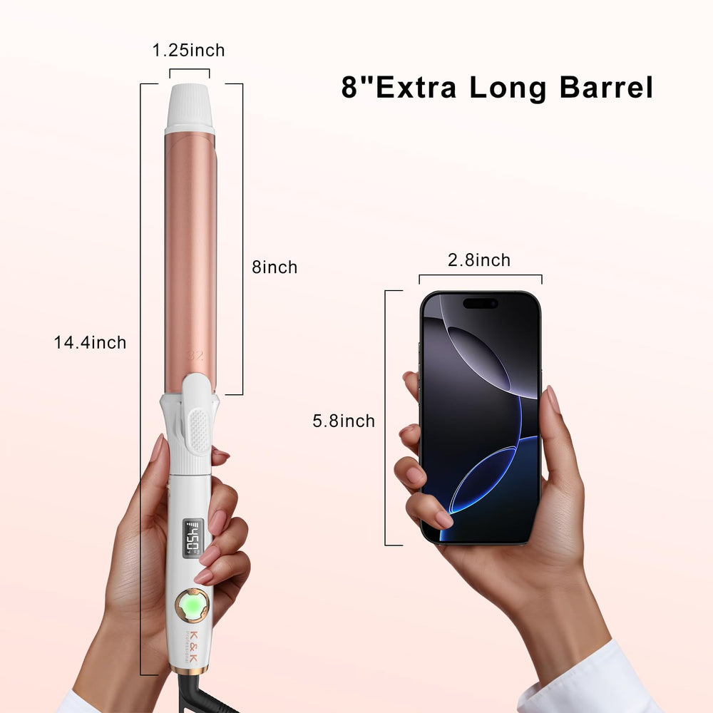 K&K Long Barrel Styler demonstrates adjustable heat settings for diverse hair types.