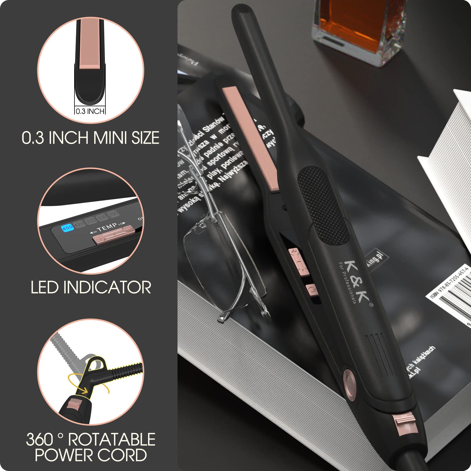 K&K Mini Flat Iron ideal for pixie cuts and beard grooming