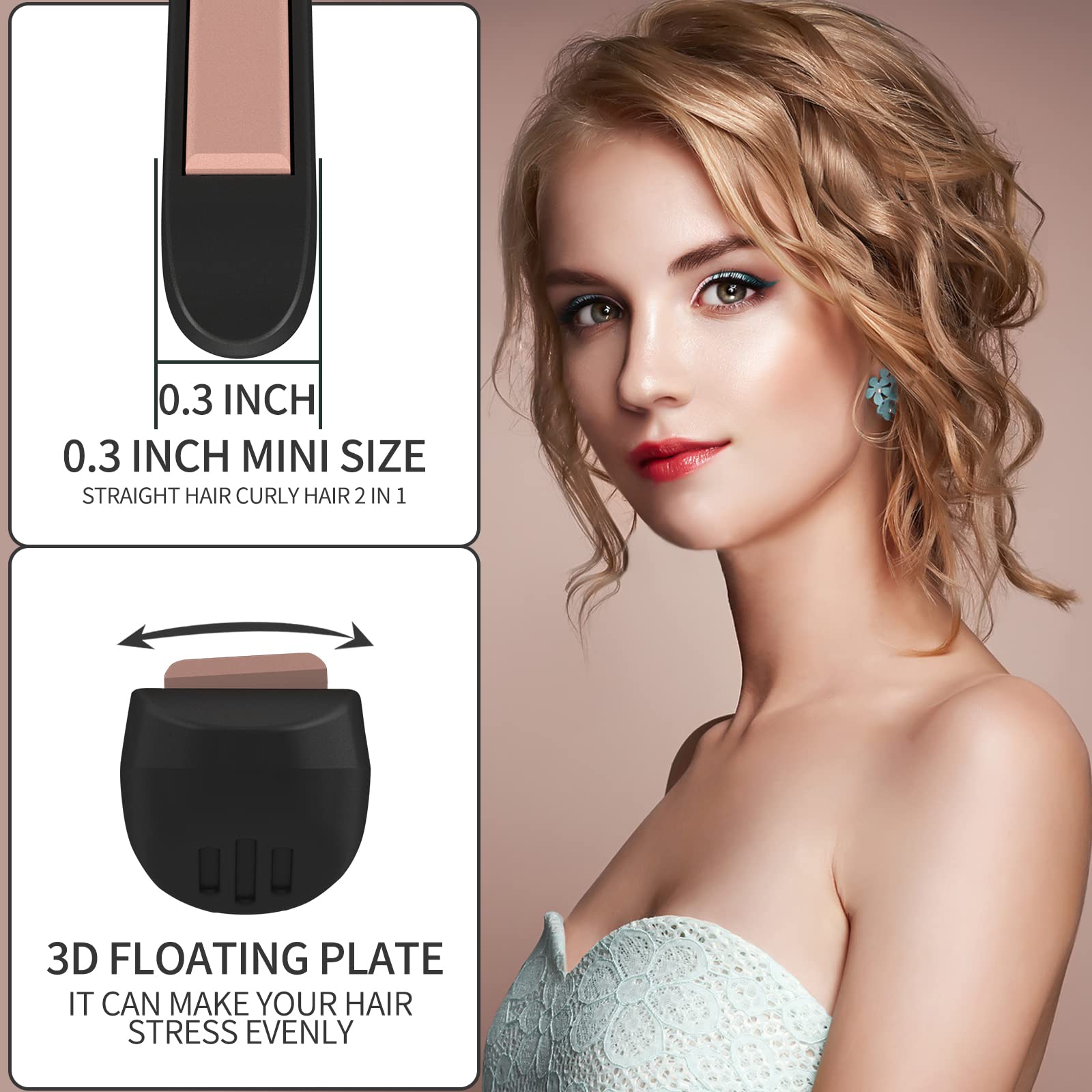 K&K Mini Flat Iron titanium plates with ceramic for moisture and frizz control