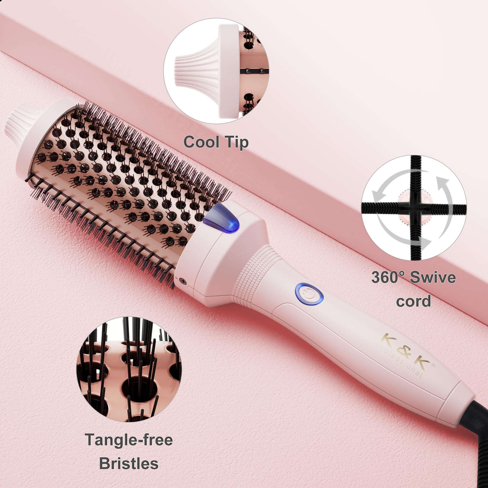 K&K Thermal Brush ionic frizz control releasing negative ions for smoother strands