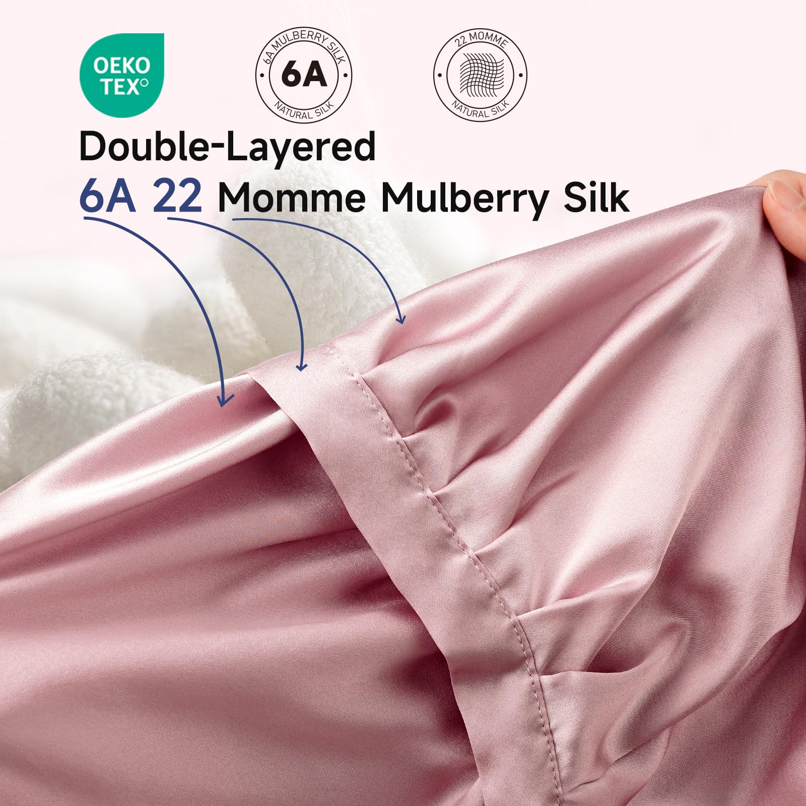 Kaome silk bonnet inner layer 22 momme enhances moisture for hydrated hair.