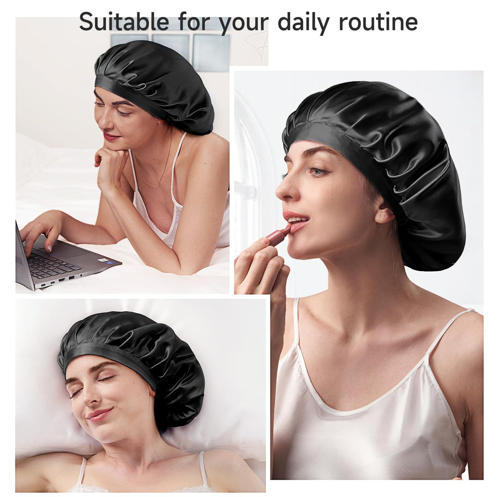Kaome sleep cap worn during sleep or makeup keeps styles intact.