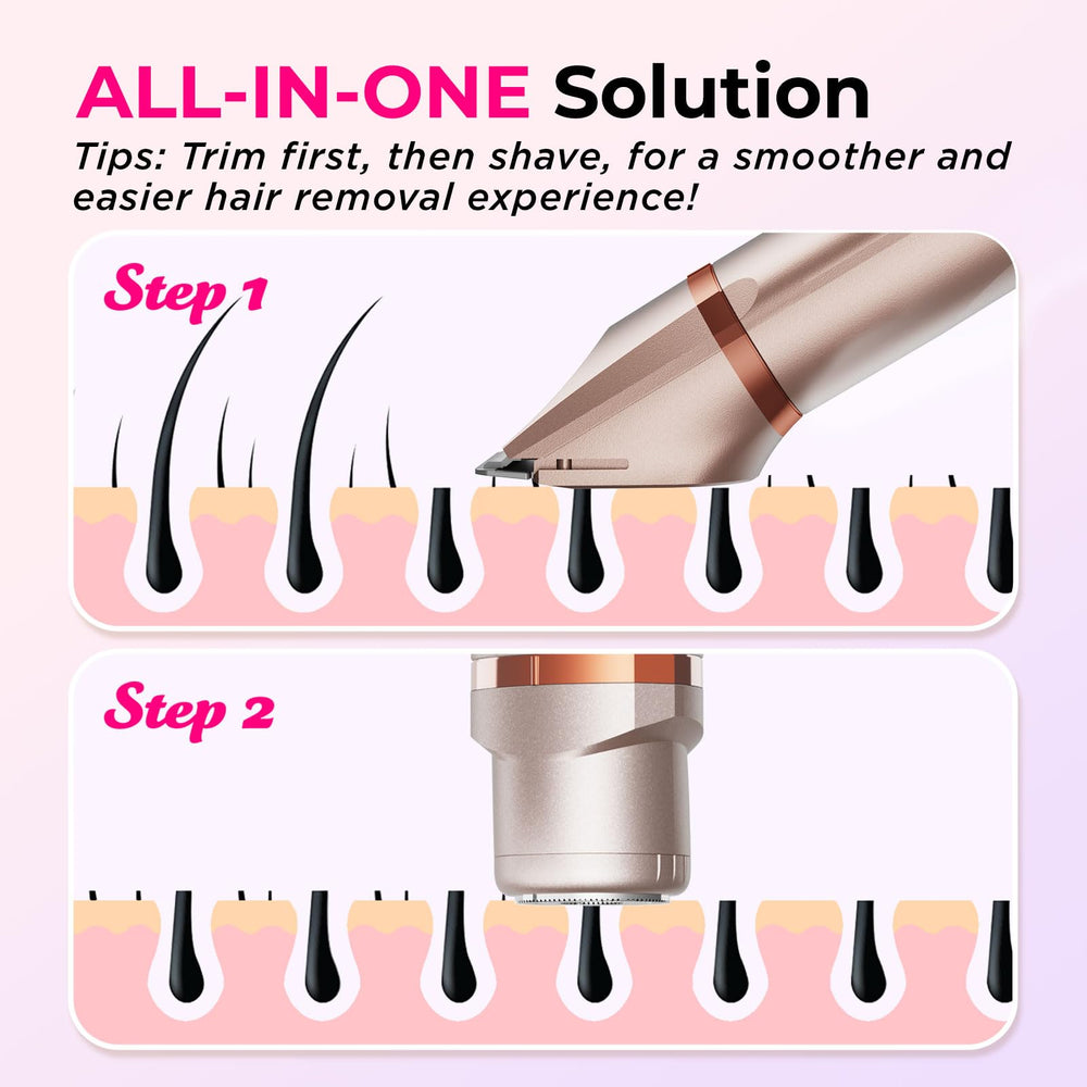 KAPHIO bikini trimmer leg-arm-use demonstrates all-in-one solution for larger areas.