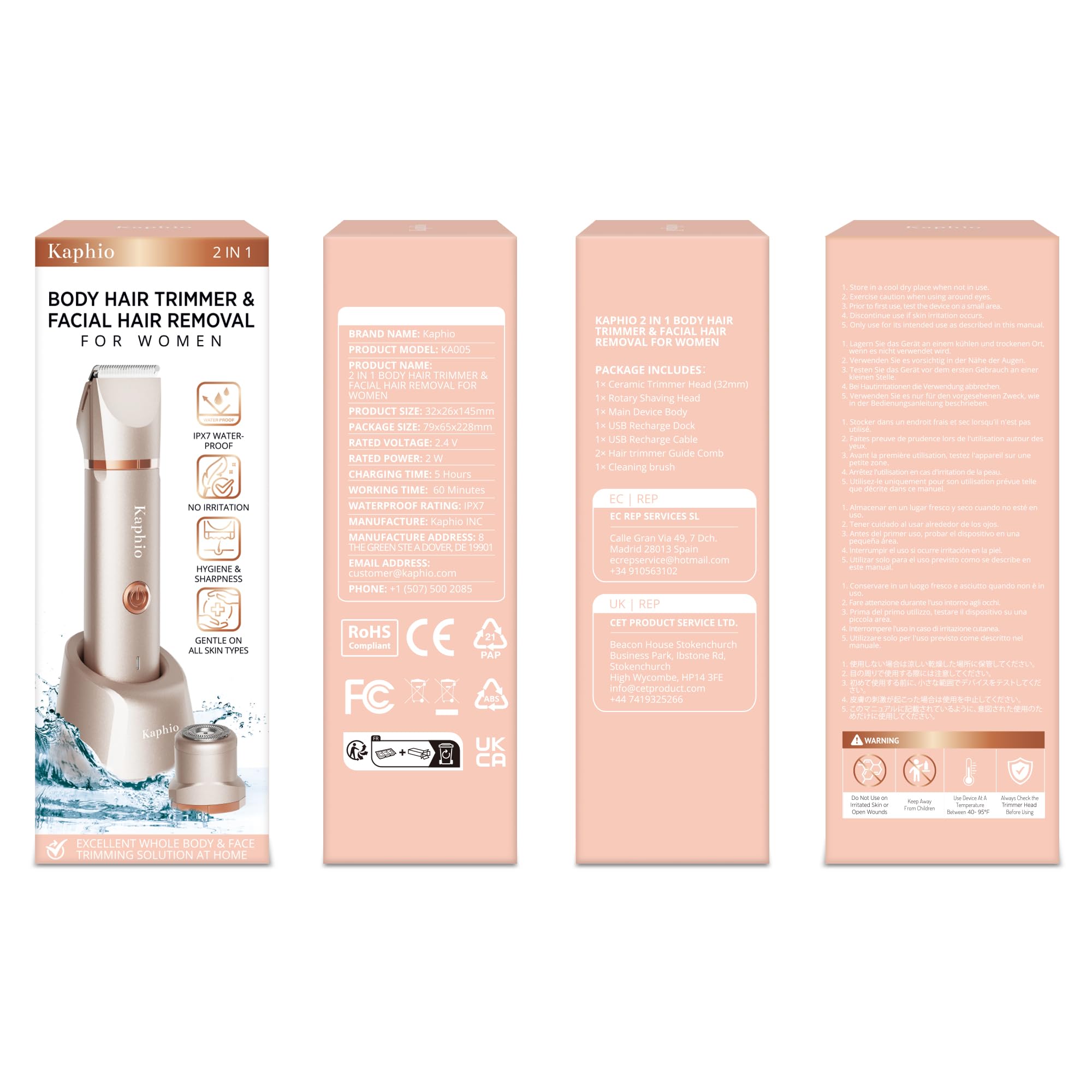 KAPHIO bikini trimmer rose gold packaging is gift-ready for holidays.
