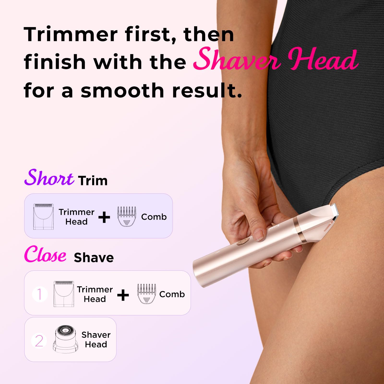 KAPHIO bikini trimmer shower-use emphasizes waterproof convenience and easy rinse.