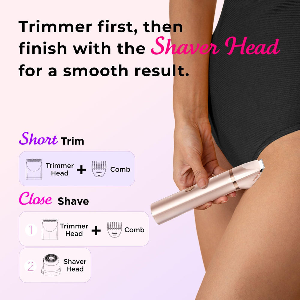KAPHIO bikini trimmer shower-use emphasizes waterproof convenience and easy rinse.