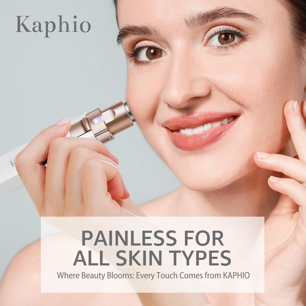 KAPHIO built-in LED light purple aids thorough hair removal in dim lighting.