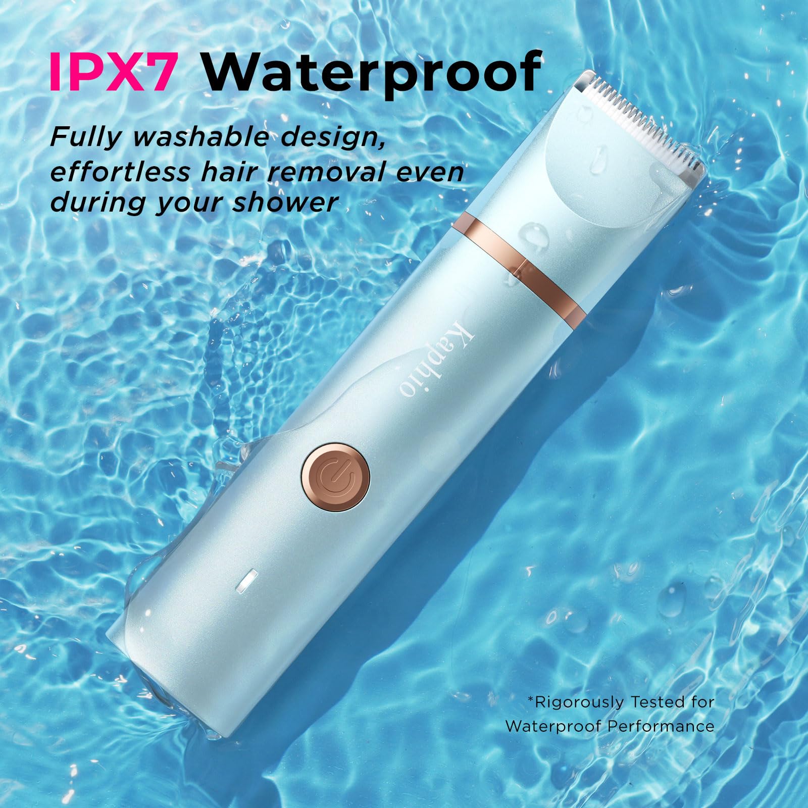 KAPHIO skin-gentle blue design protects skin during bikini grooming.