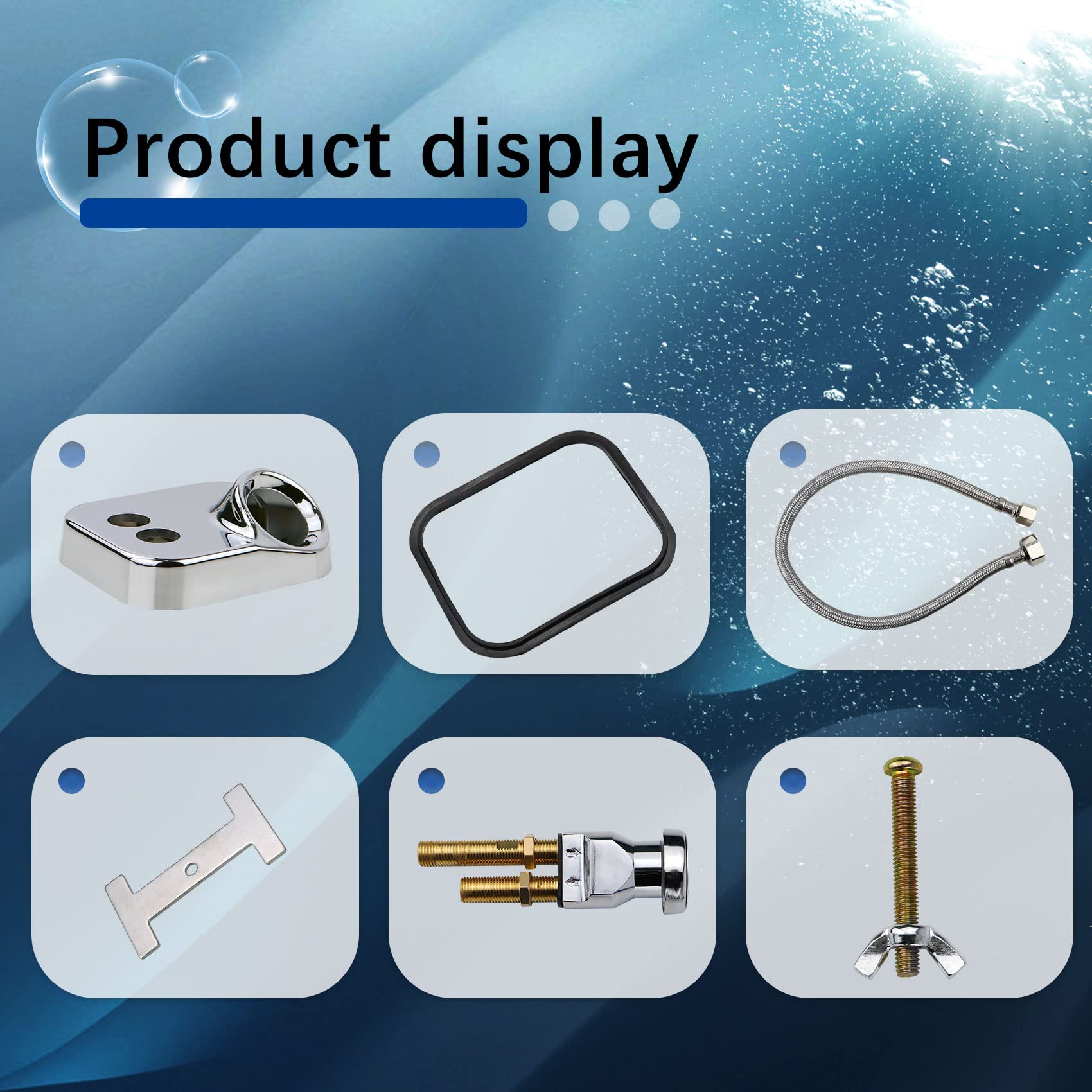Karagas packaged-kit photo shows faucet, vacuum breaker, sprayer, and hose included