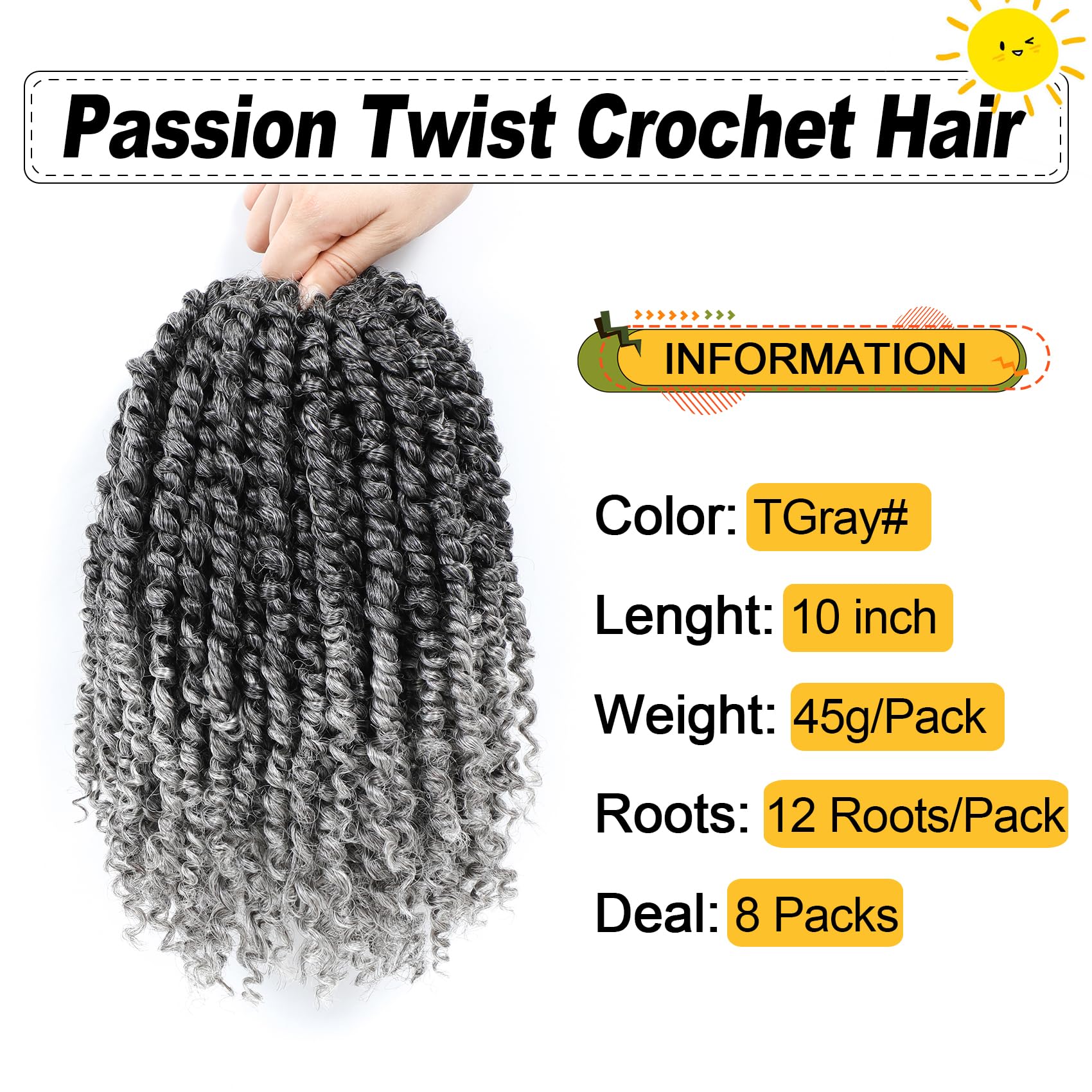 Karida Passion Twist 10 inch gray-length display demonstrates lightweight, tangle-free comfort.