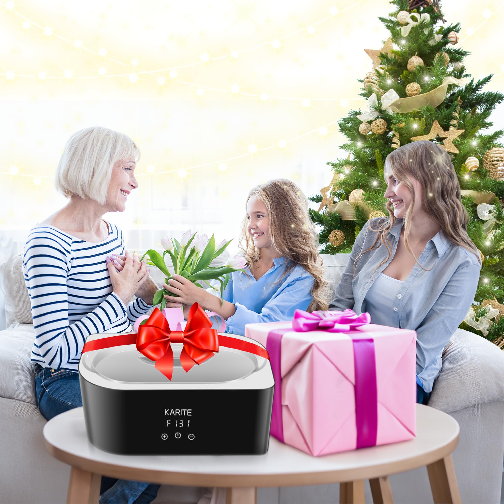 Karite Paraffin Wax Bath lid-open view demonstrates easy at-home hand and foot spa sessions.