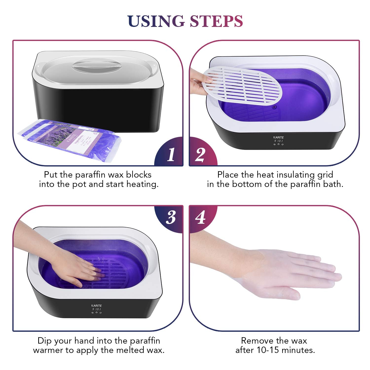 Karite Paraffin Wax Bath open-lid with melted wax ready for dipping.