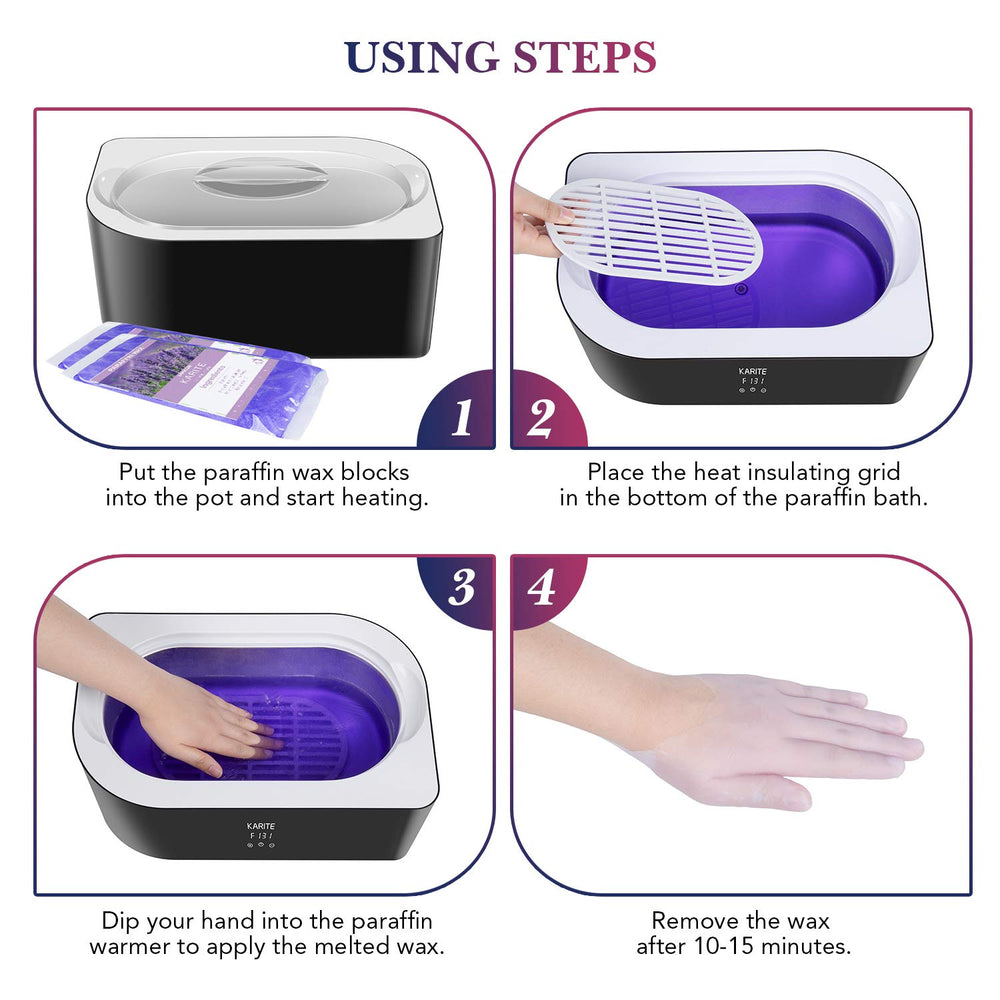 Karite Paraffin Wax Bath open-lid with melted wax ready for dipping.