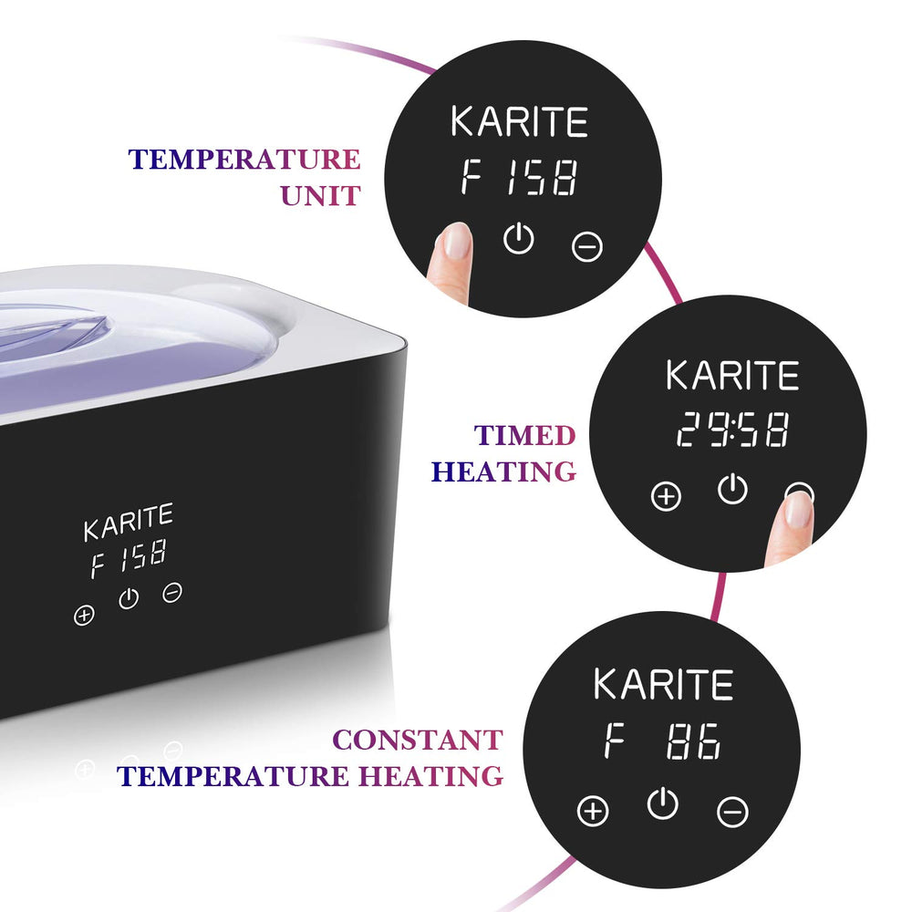 Karite Paraffin Wax Bath temperature-control dial close-up highlights precise heat settings.