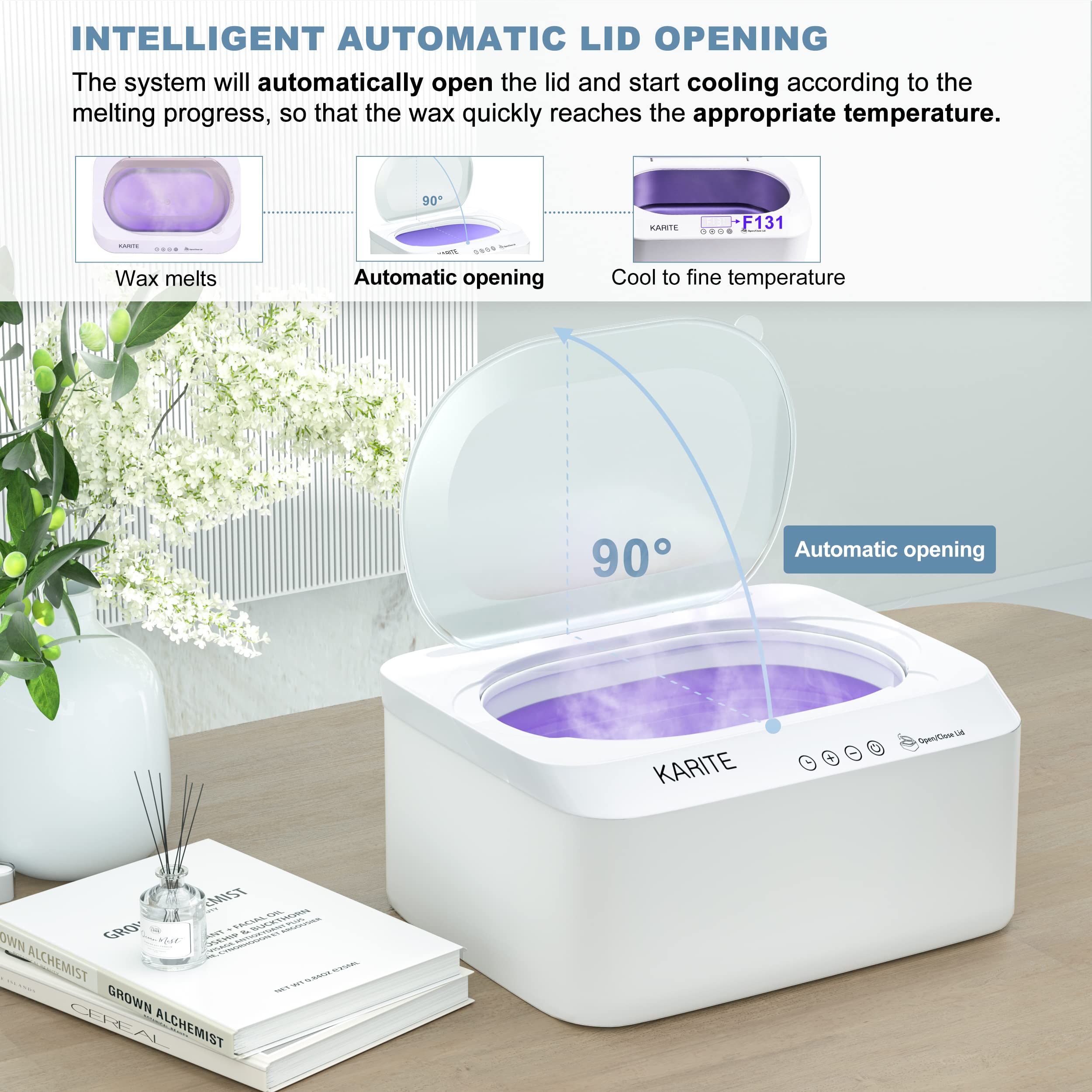 Karite paraffin wax machine 20-minute melt for quick at-home spa sessions.