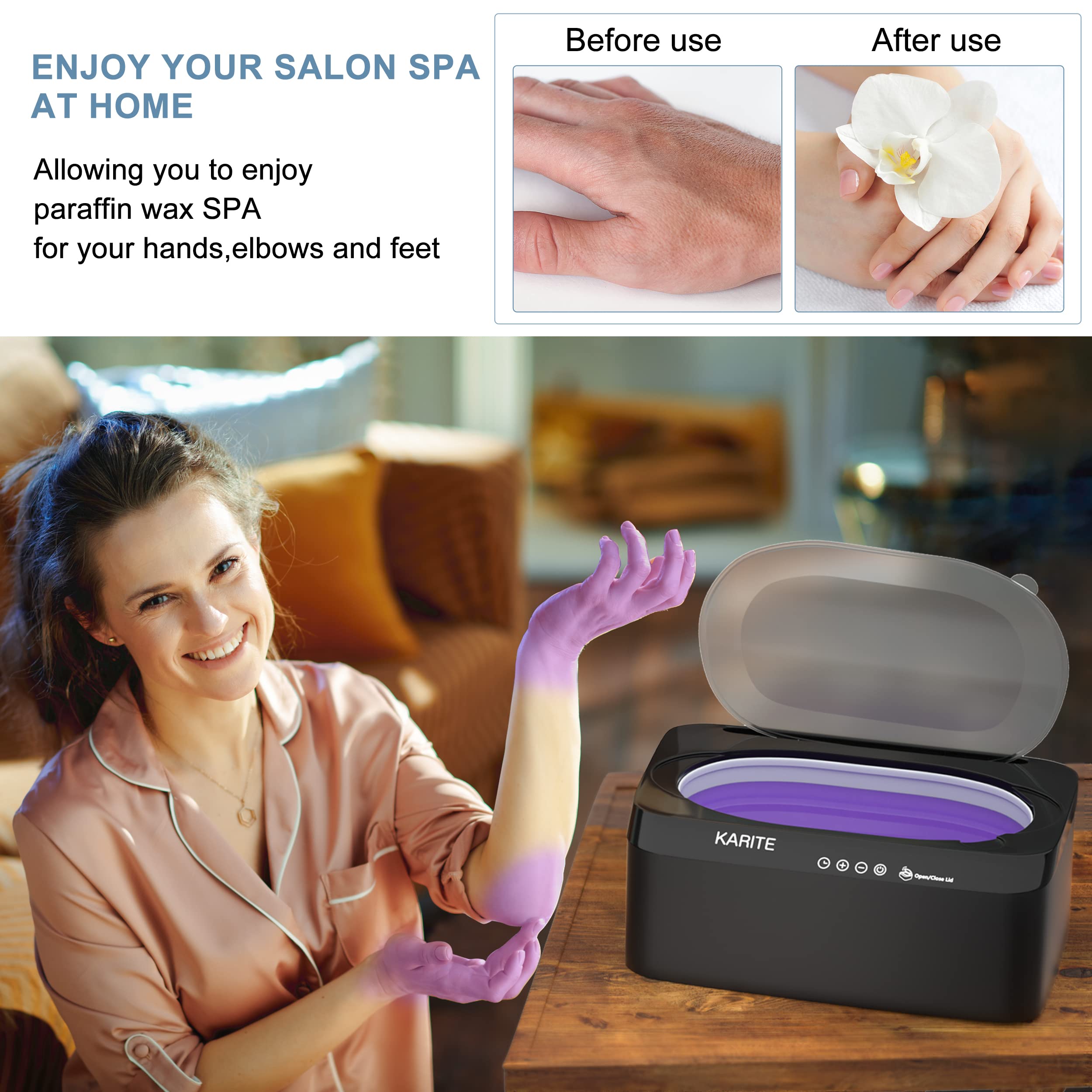 Compact Karite paraffin wax machine designed for home spa spaces