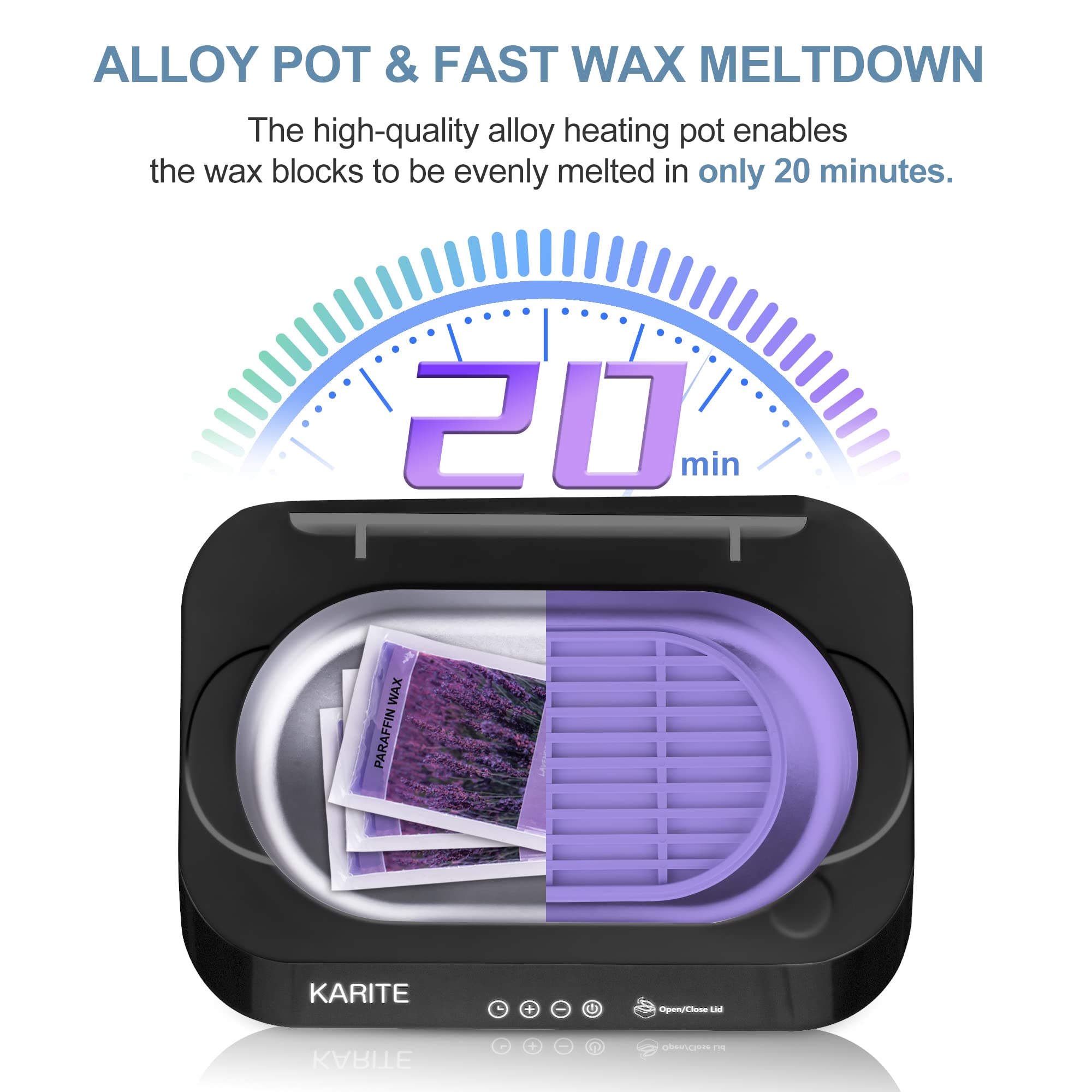 Karite paraffin wax warmer soaking hands, feet and elbows in melted wax