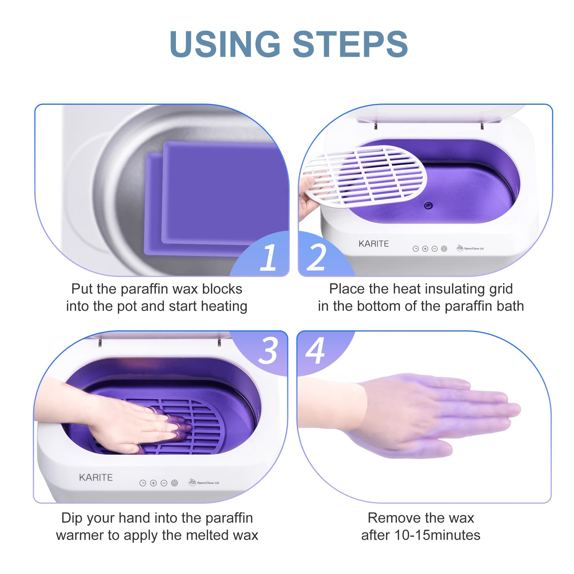 Karite paraffin wax machine precision temperature control maintains safe warmth.