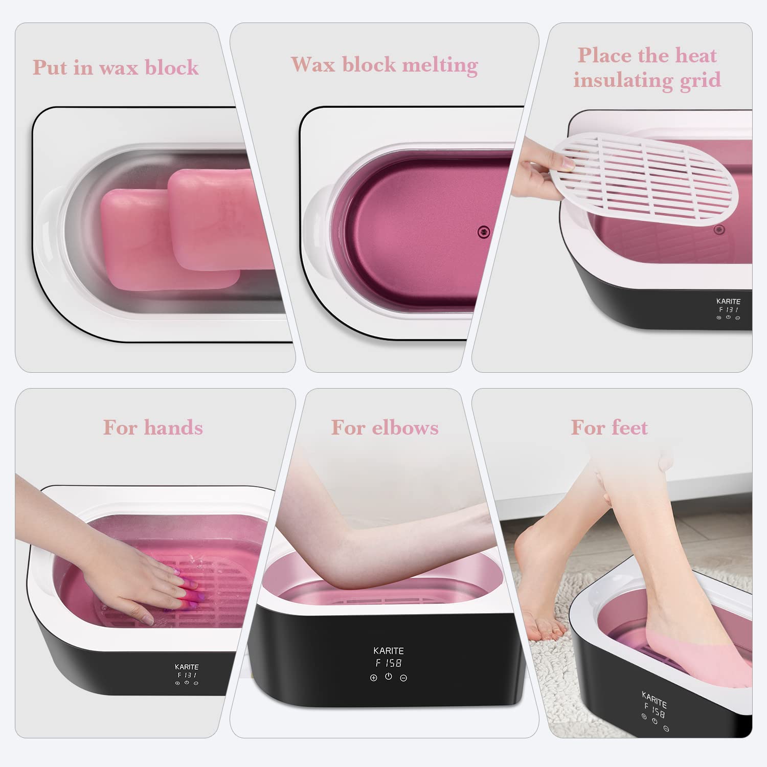 Karite wax refills compatible with most paraffin bath machines for easy home use.
