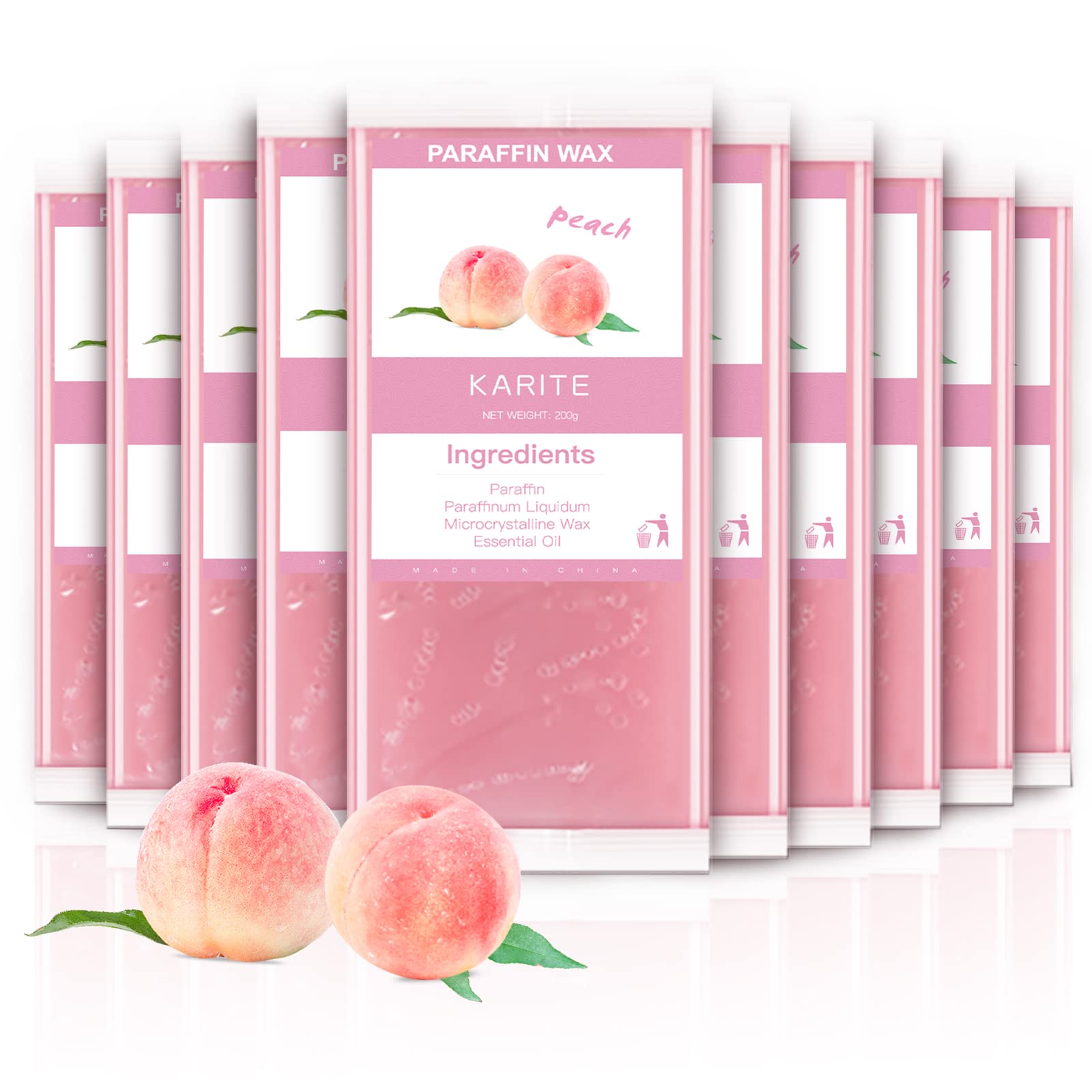 Karite peach-scented paraffin beads pack for at-home spa warmth and hydration.