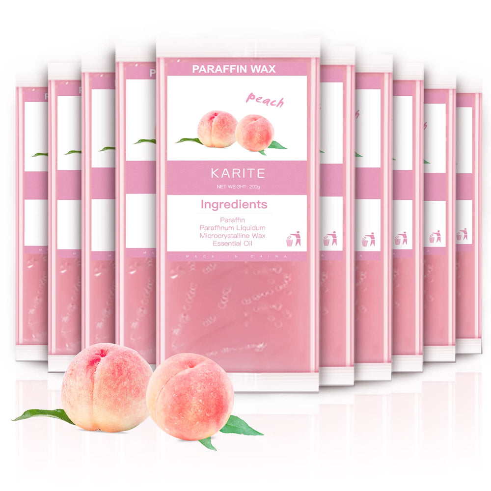 Karite peach-scented paraffin beads pack for at-home spa warmth and hydration.