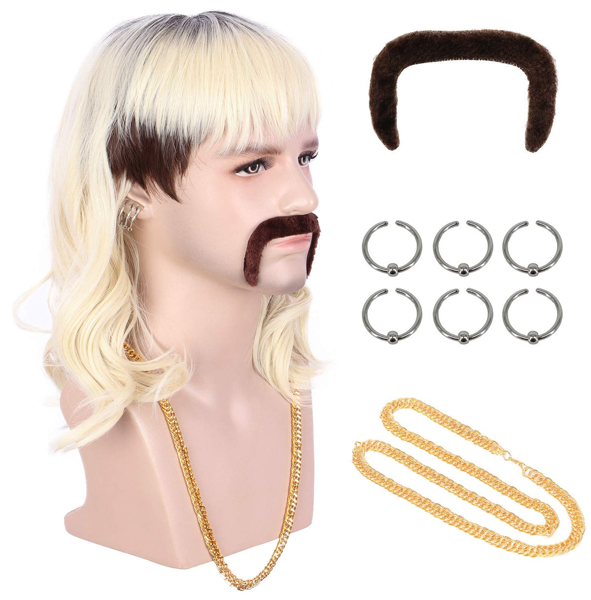 Karlery mullet wig beige blonde with long waves for retro cosplay and daily wear
