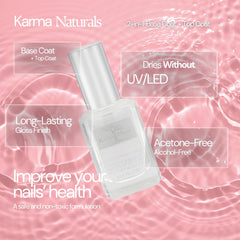 Karma Organic clear nail enamel bottle showing long lasting gloss