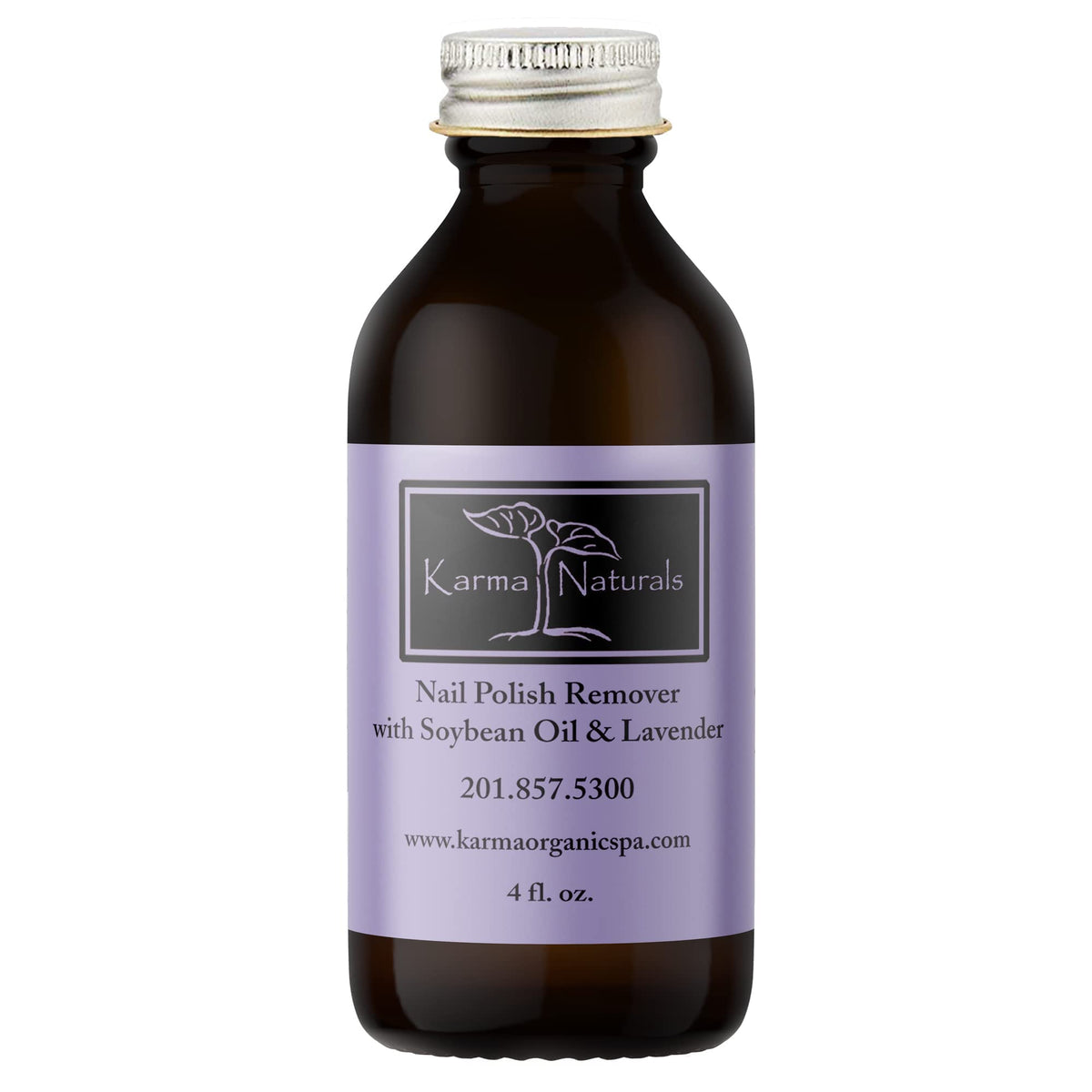 Karma Organic Nail Polish Remover bottle shows acetone-free formula for gentle polish removal.
