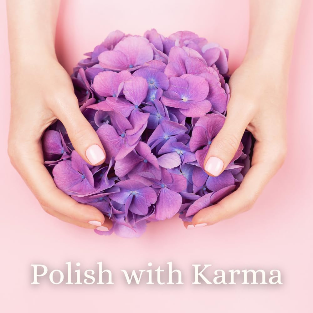 Karma Organic Nail Polish Remover lavender-drops illustrates calming aroma during removal.