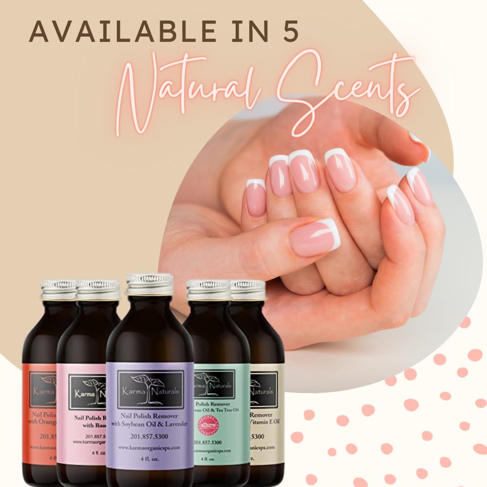 Karma Organic Nail Polish Remover Unscented application scene suggests simple removal steps.