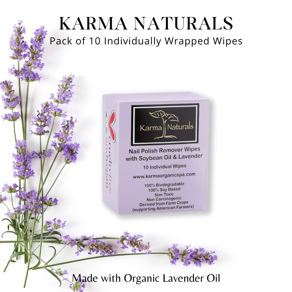 Karma Organic Nail Polish Remover Wipes single packet keeps moisture sealed for on-the-go use.
