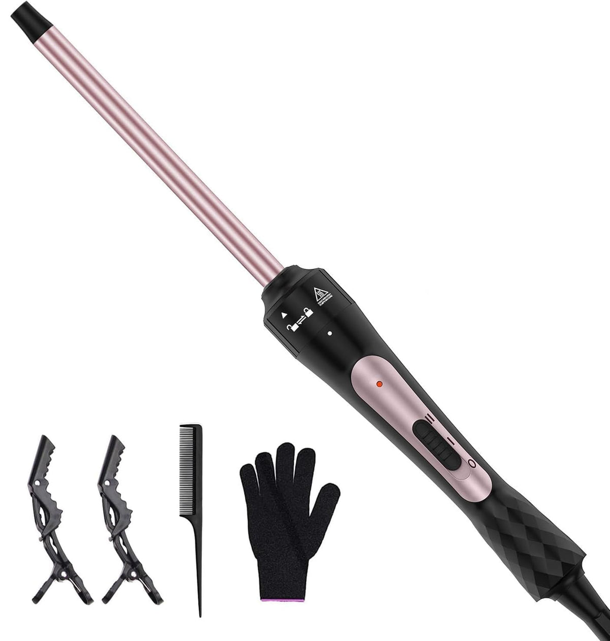 Karrong 3/8-inch curling iron close-up barrel with ceramic coating for smooth curls.