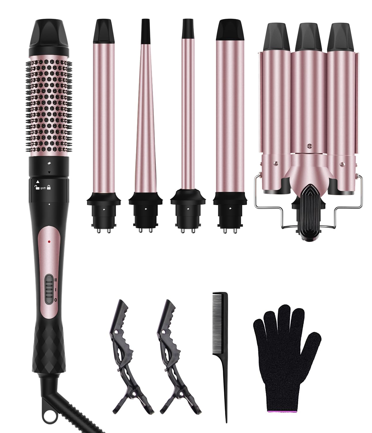 Karrong 6-in-1 wand curling iron front view demonstrates versatile styling options