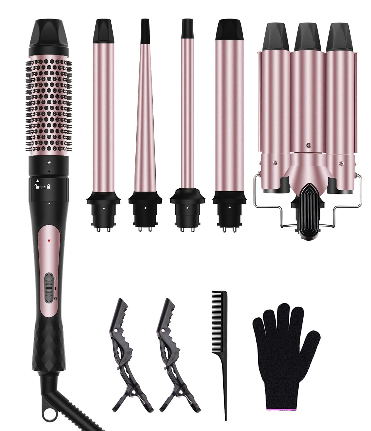 Karrong 6-in-1 wand curling iron front view demonstrates versatile styling options