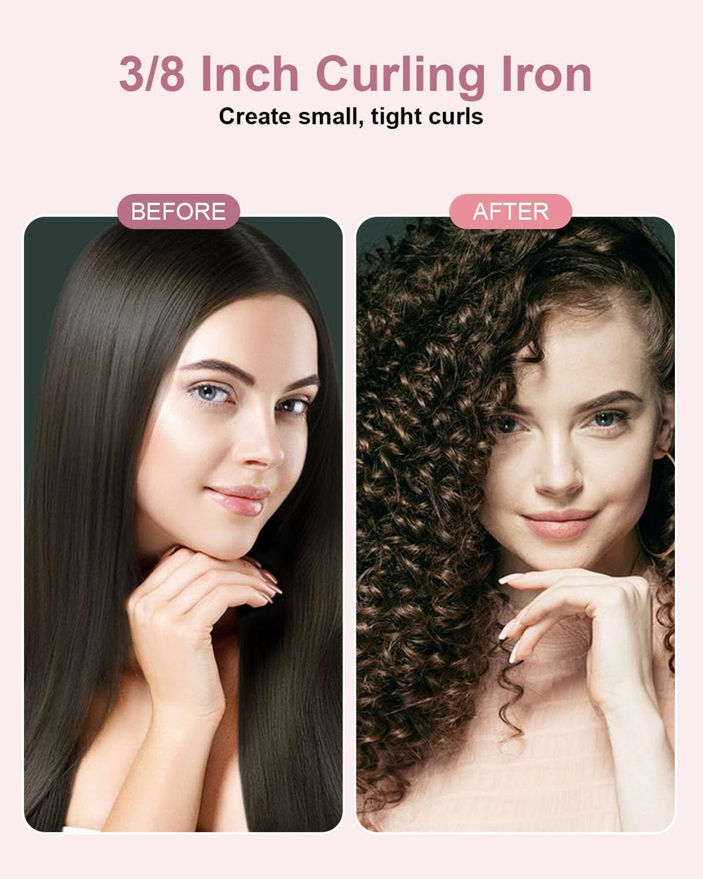 Karrong ceramic-coated barrel highlights glide-friendly surface for frizz-free styling.