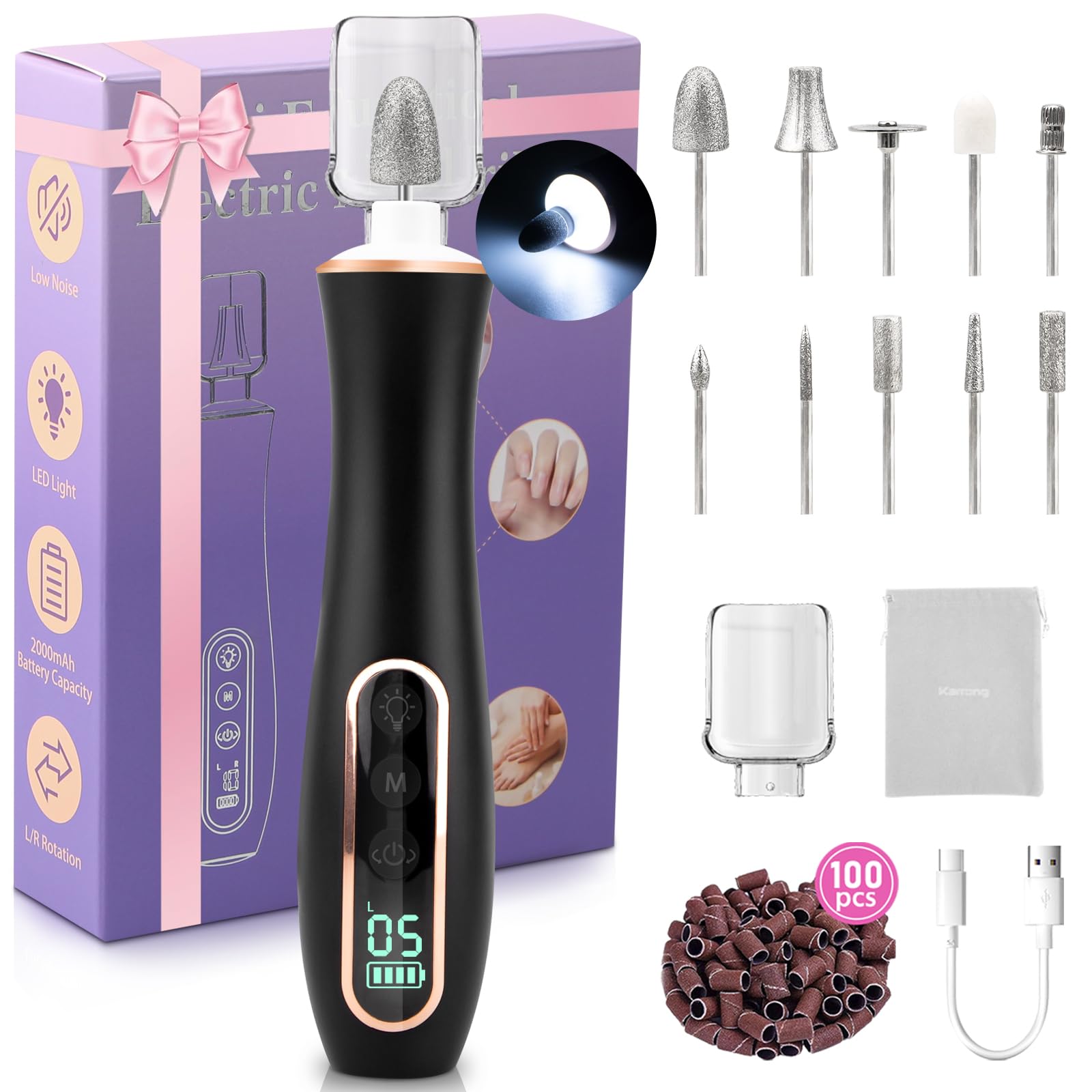 Karrong cordless nail drill front view showing portable design for home manicures