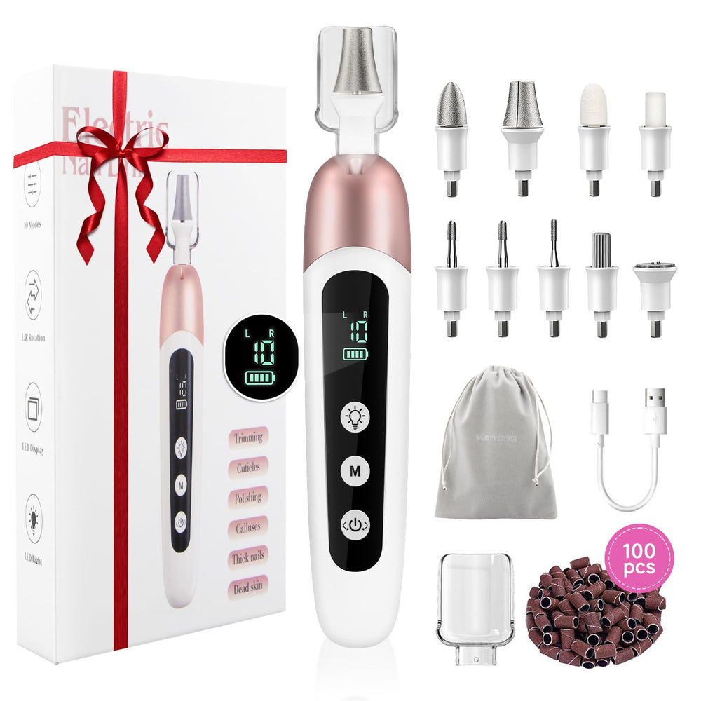 Karrong electric nail file set front view shows cordless convenience for home use