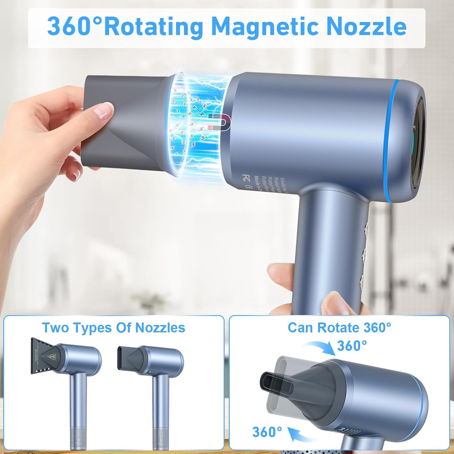 Karrong comb nozzle guides hair while drying for gentle, even results.