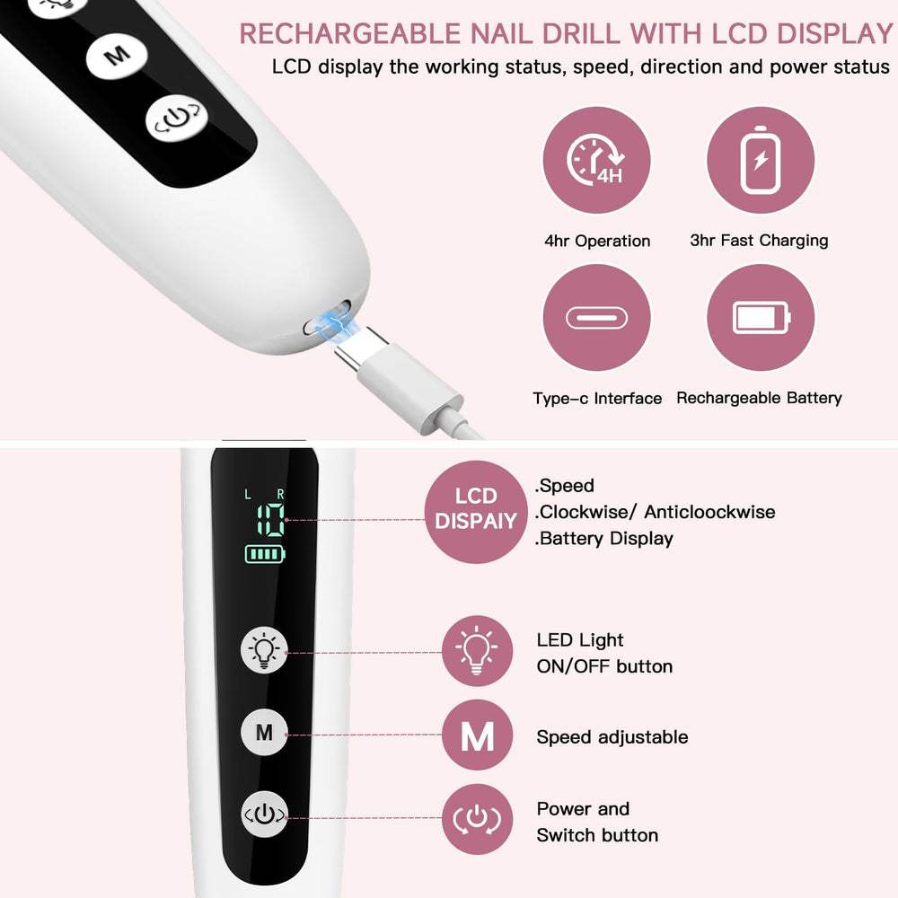 Karrong nail drill attachments with 9 bits for precise shaping and polishing