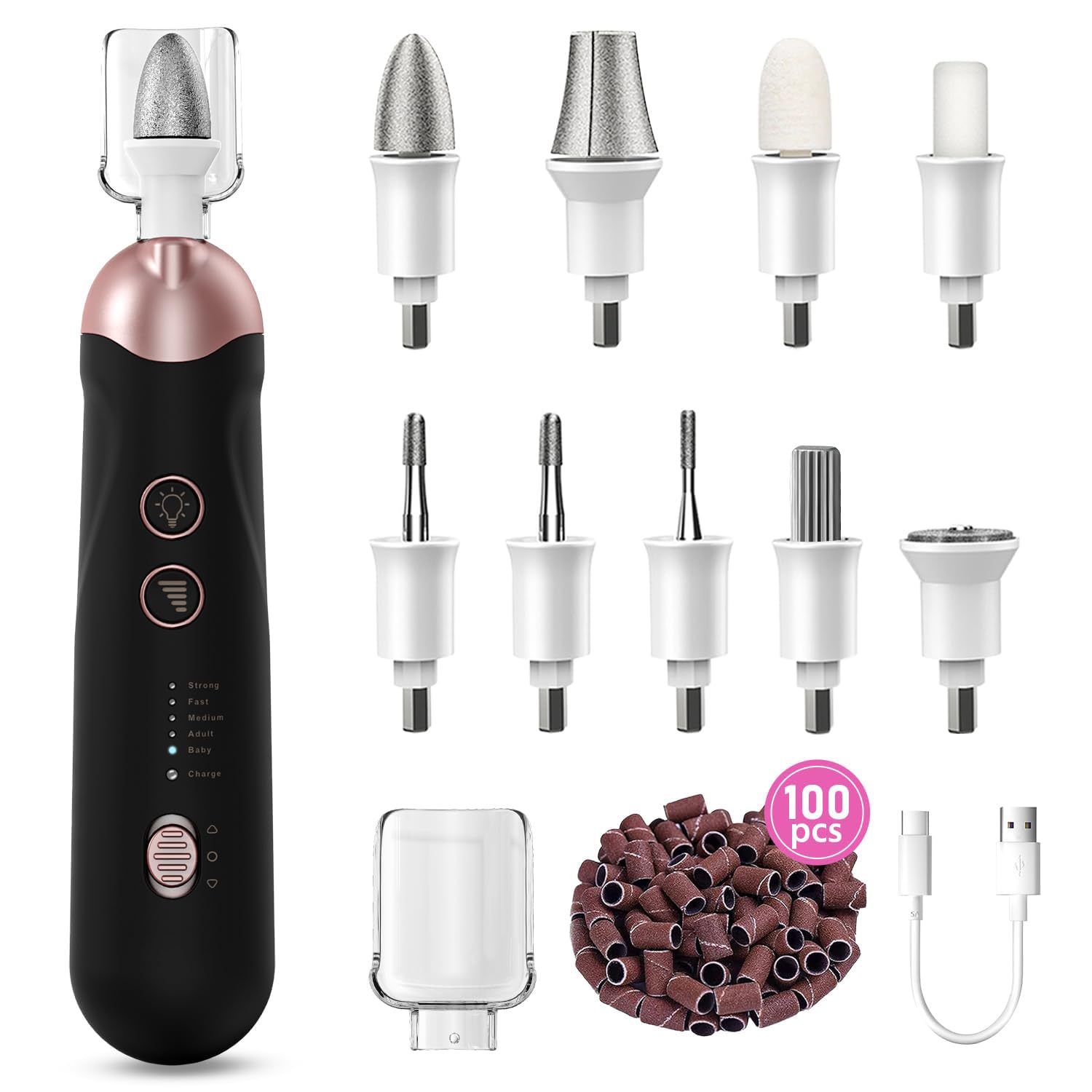 Karrong cordless nail drill kit shown in use for at-home manicures and pedicures.