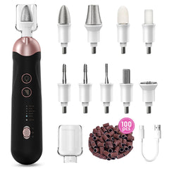 Karrong cordless nail drill kit shown in use for at-home manicures and pedicures.