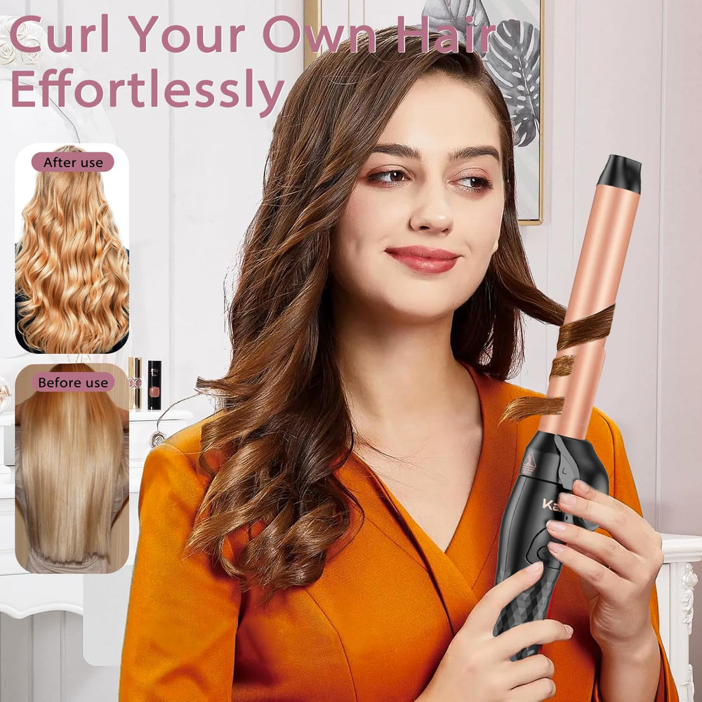 Karrong rotating curling iron with dual voltage supports travel-ready styling worldwide.