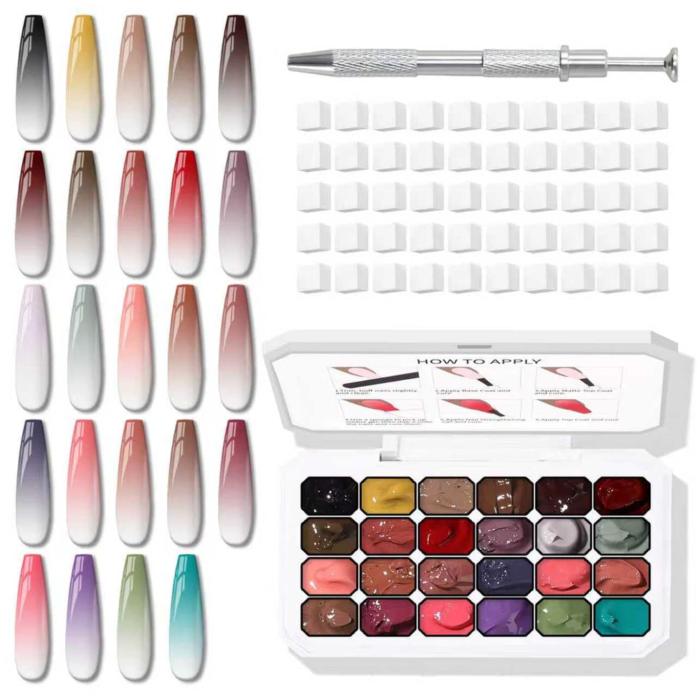 Karroy 24-color sponge pat palette enabling quick ombre nails with auto-blending.