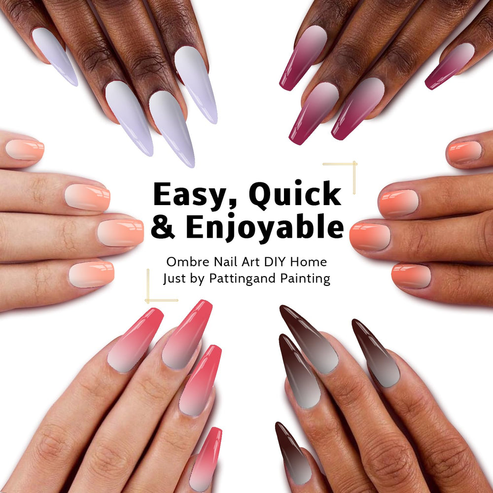 Karroy ombre nails using pat-paint technique showing gradient effects.